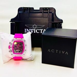 Invicta Activa ACW2305-008 Unisex Neon Pink Skeleton Watch & Dive Impact Case